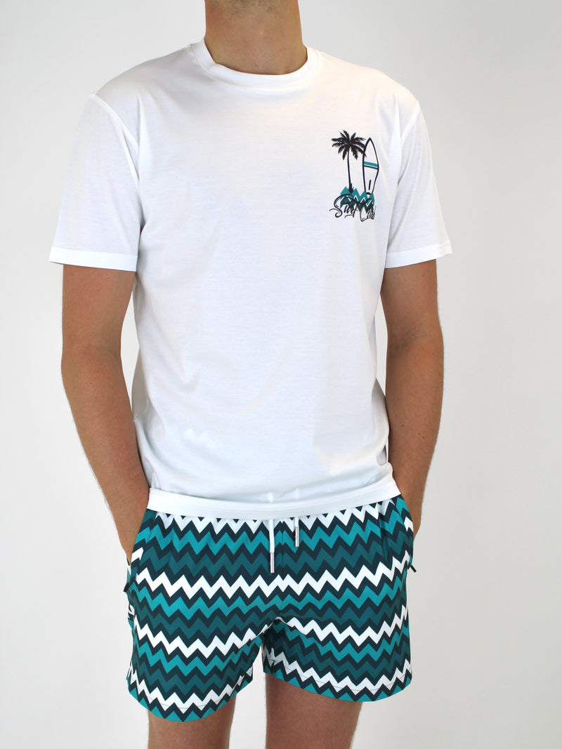 Kids White Teal Surf Club T-Shirt