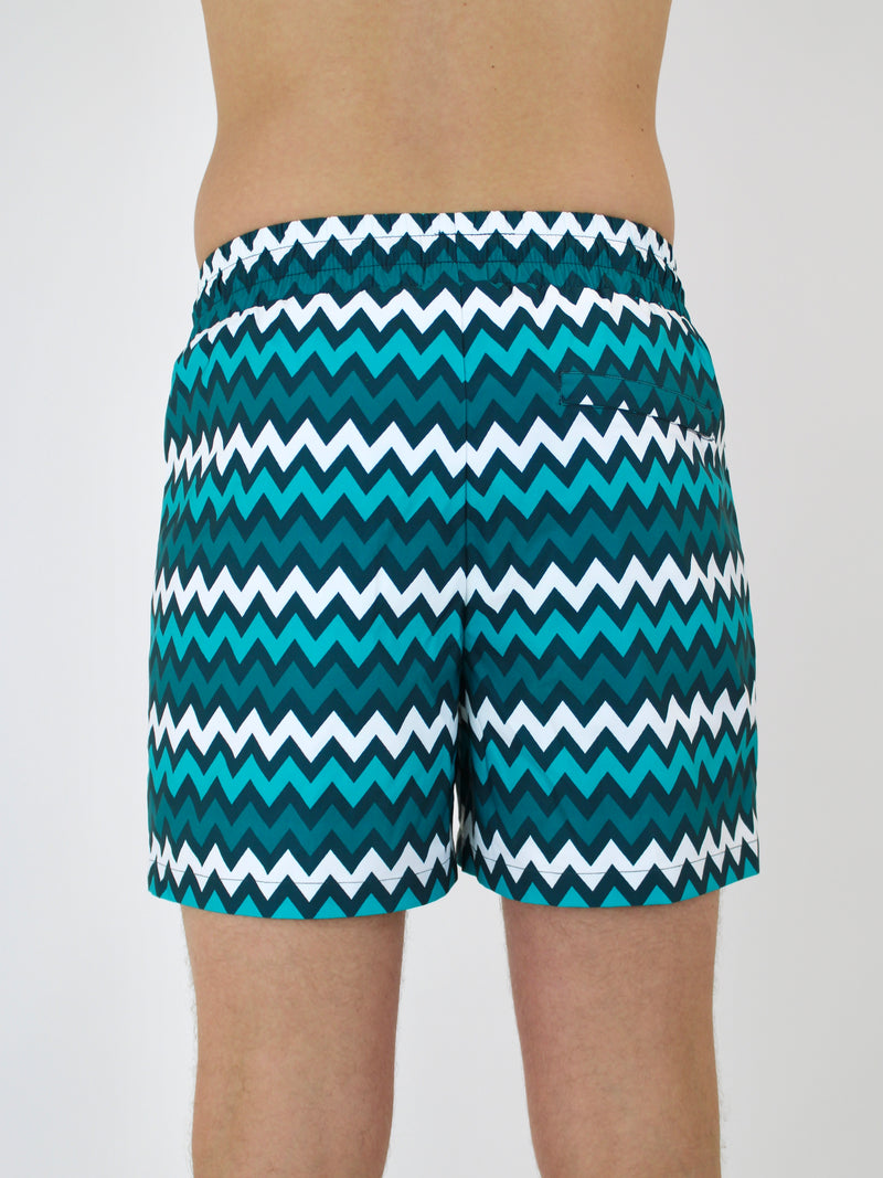 Teal ZigZag Swim Shorts