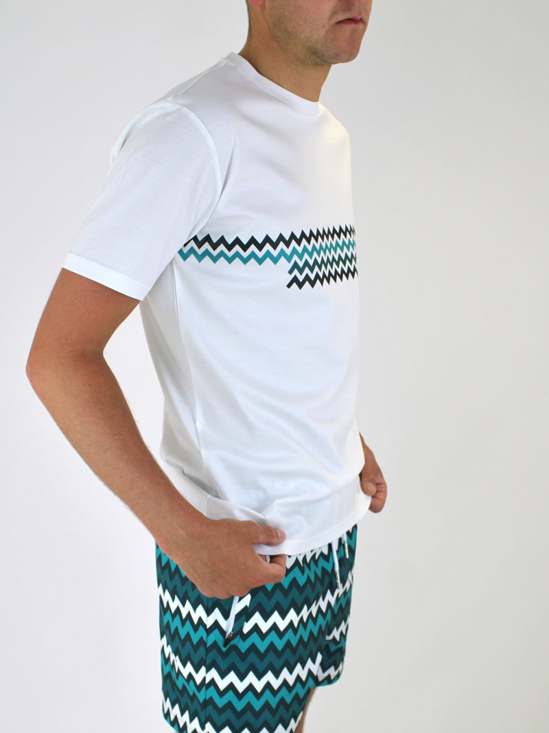 White / Teal ZigZag T-Shirt