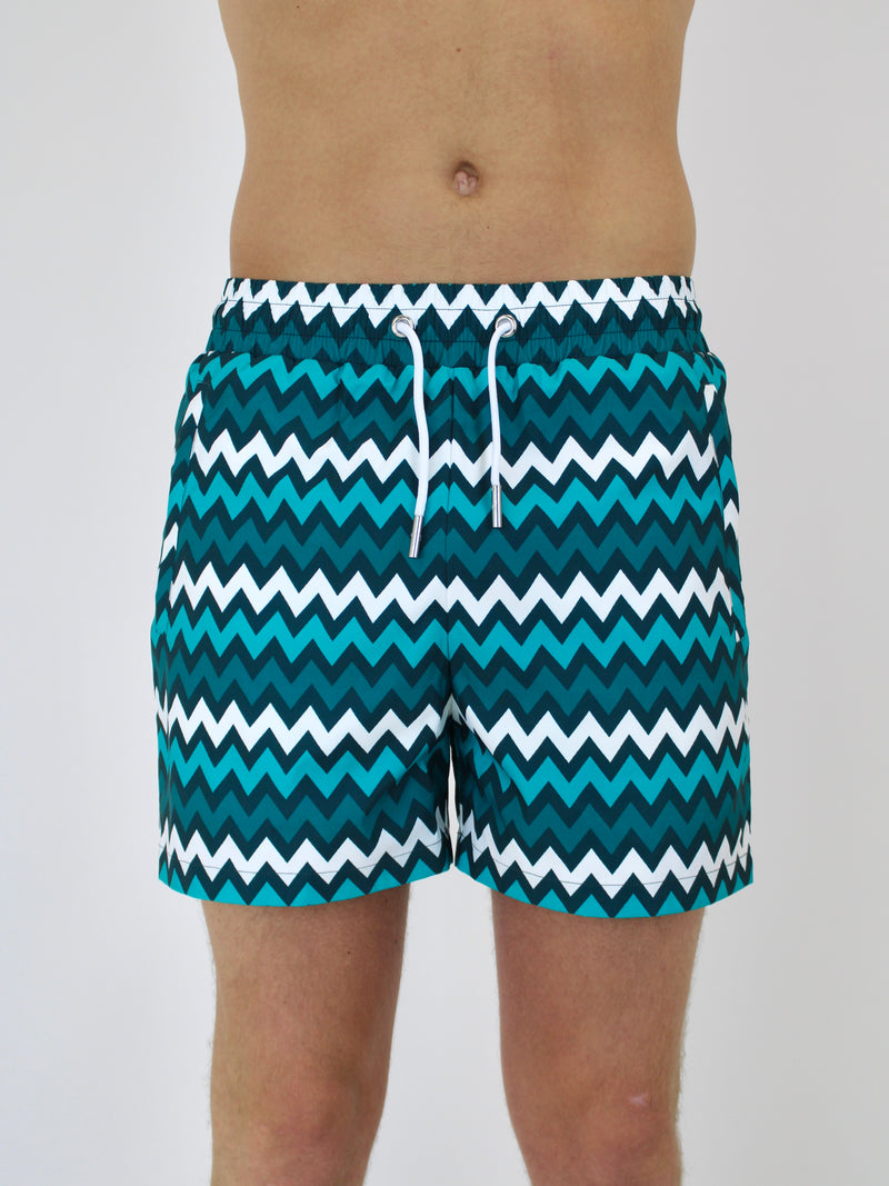 Teal ZigZag Swim Shorts