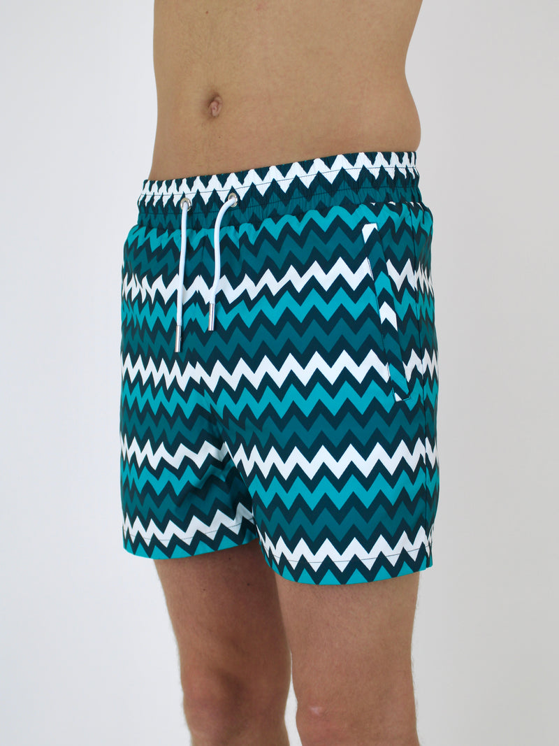 Teal ZigZag Swim Shorts