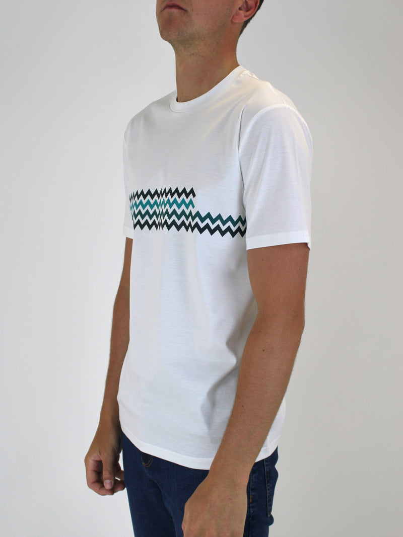 White / Teal ZigZag T-Shirt