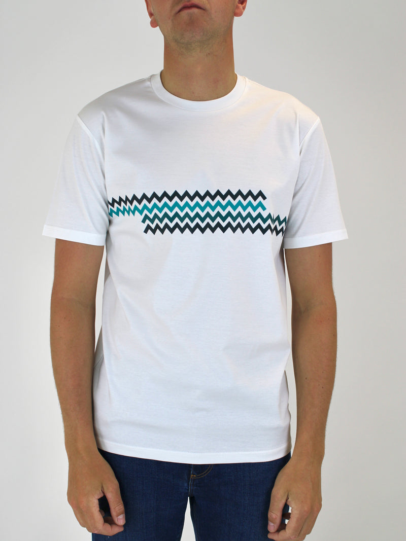 White / Teal ZigZag T-Shirt