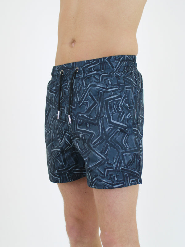 Black Abstract Swim Shorts