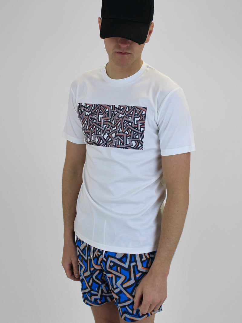 White / Blue Abstract T-Shirt